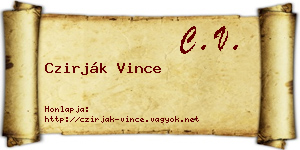 Czirják Vince névjegykártya